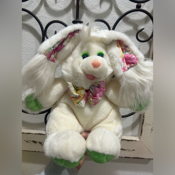 NEW Vintage Easter Bunny with Green Feet ears hands eyelashes floral patchwork